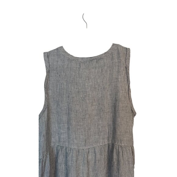 Lucky Brand Size Large Lightweight Striped 100% Linen Sleeveless V-Neck - Picture 10 of 12